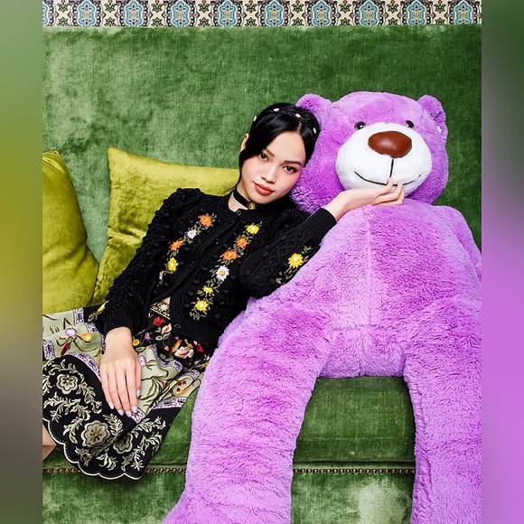 Alice + Olivia Kitty Floral Puff Sleeve Wool Blend Black Cardigan Sweater - Picture 4 of 16